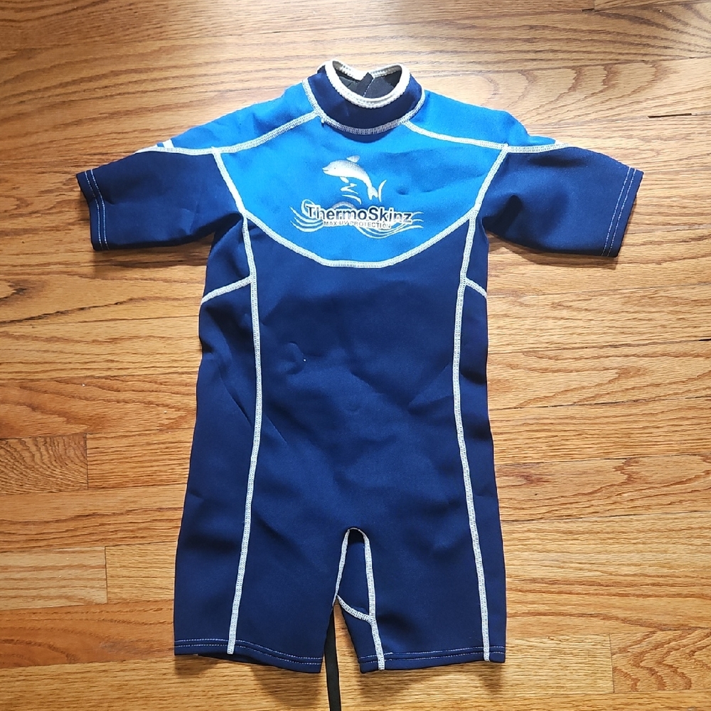 ThermoSkinz Back Zip Short Sleeve Spring Neoprene Wetsuit Kids Blue